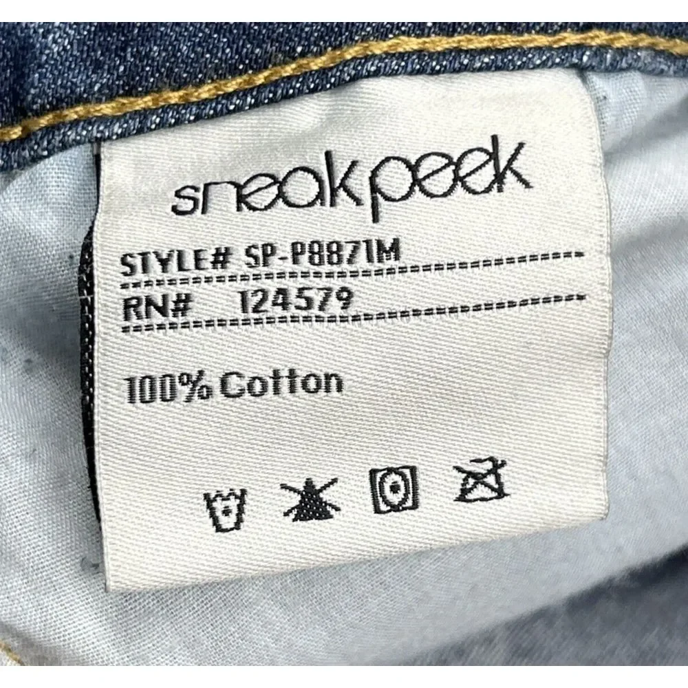 Sneak Peak Womens Medium Blue Relaxed‎ Straight Leg Cuffed Distressed Jeans NWT